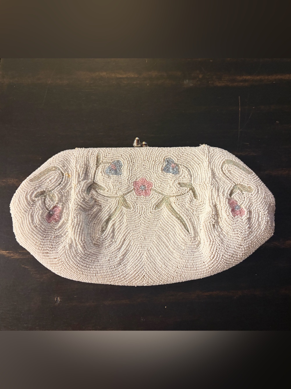 Floral Kisslock Microbeaded Clutch
